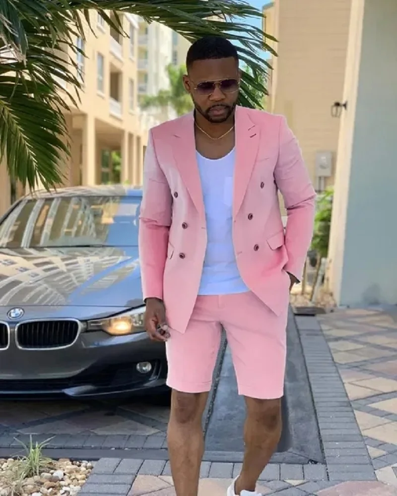 Tailored Made Mint Green Double Breasted Men Suit Short Pants Summer Beach Groom Suit Casual Business Wedding Best Man Blazer