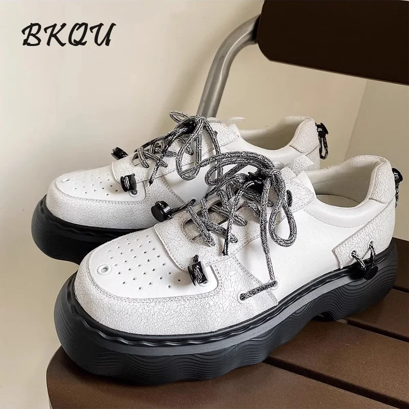 BKQU Commuter Boys Inside Increase Thick Soled Daddy Men Casual British Style Derby Shoes Big Head Korean Version of The Tide