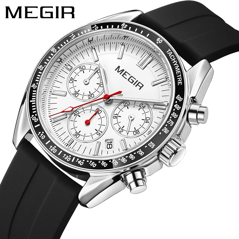 

MEGIR Mens Watches Top Brand Luxury 24 Hours Chronograph Quartz Watch for Men Sports Silicone Waterproof Luminous Wristwatches