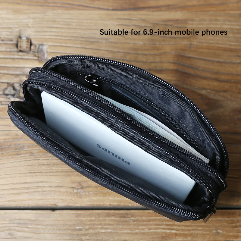 NZPJ Genuine Leather Men's Waist Bag Casual Top Layer Cowhide Waist Hanging Bag Large Capacity Wallet  for 6.9-Inch Mobile Phone