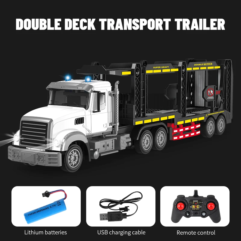 1:24 Hexaphone Lights & Music 2.4G RF Remote Control Double Decker Transportation Trailer 3