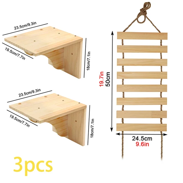 Wall-Mounted Wooden Cat Climbing Tree with Hammock & Scratching Post 17
