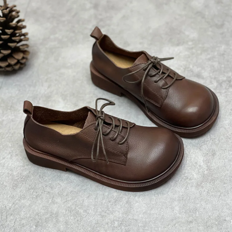 Vintage leather single shoes Cowhide soft big toe big toe shoes