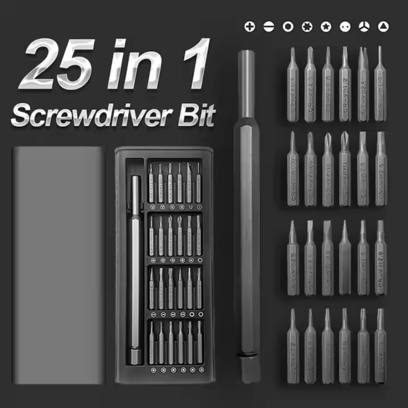 UF Tool 25-in-1 Magnetic Screwdriver Set - Precision Repair Kit For Phone, Computer & Electronics - 24 Detachable Steel Bits_voghion.com