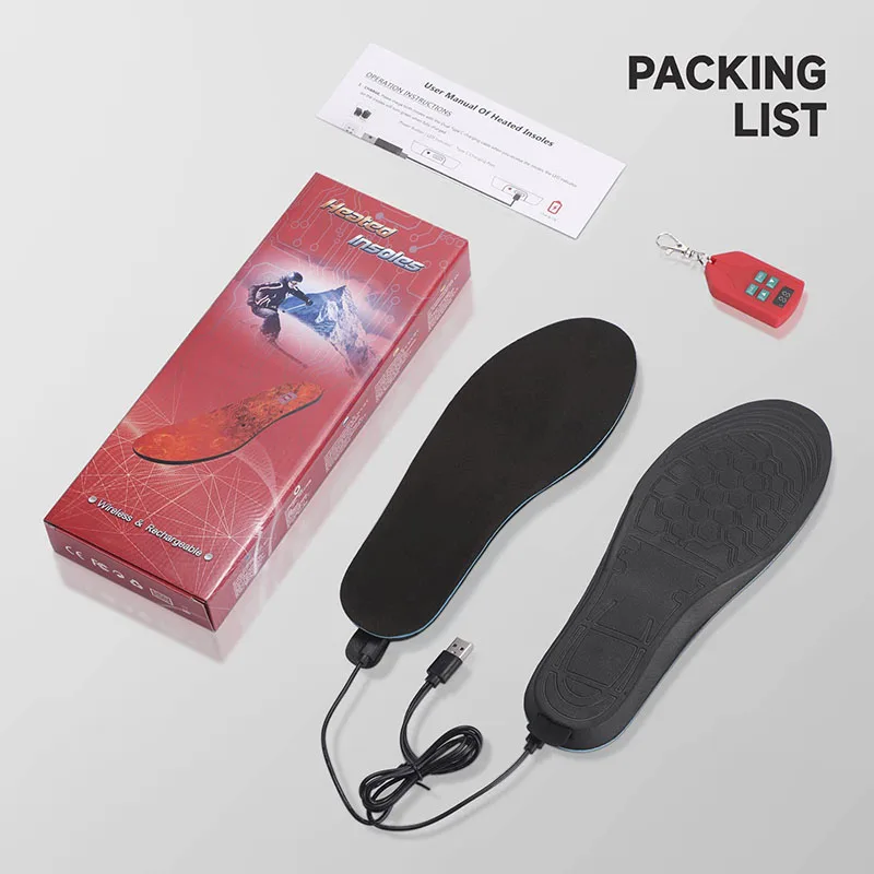 Rechargeable Heated Insole Heated Shoe Inserts with Remote Control Switch Wireless Foot Warmer for Hunting Fishing Hiking Unisex