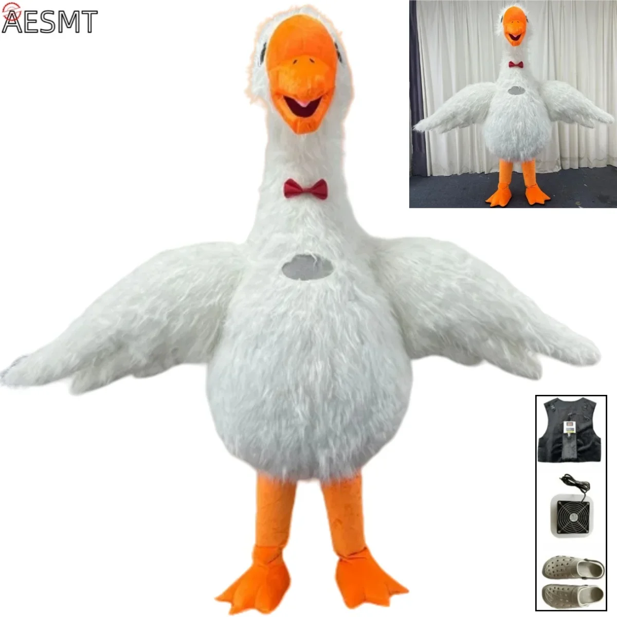 

260cm Giant Inflatable White Goose Clothing Plush Cartoon Mascot Wearing Walking Advertisement Promoting Cosplay Halloween Party