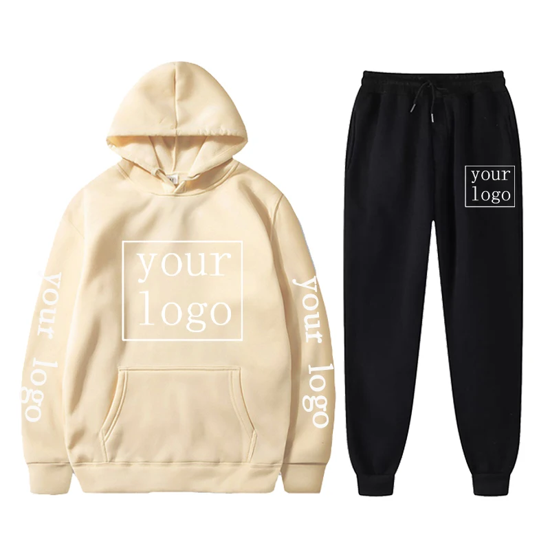 Custom Logo Casual Tracksuit Men Sets Hoodies Pants 2 Piece Sets Sweatshirt Outfit Sportswear Personalized Suit Unisex Clothing 4