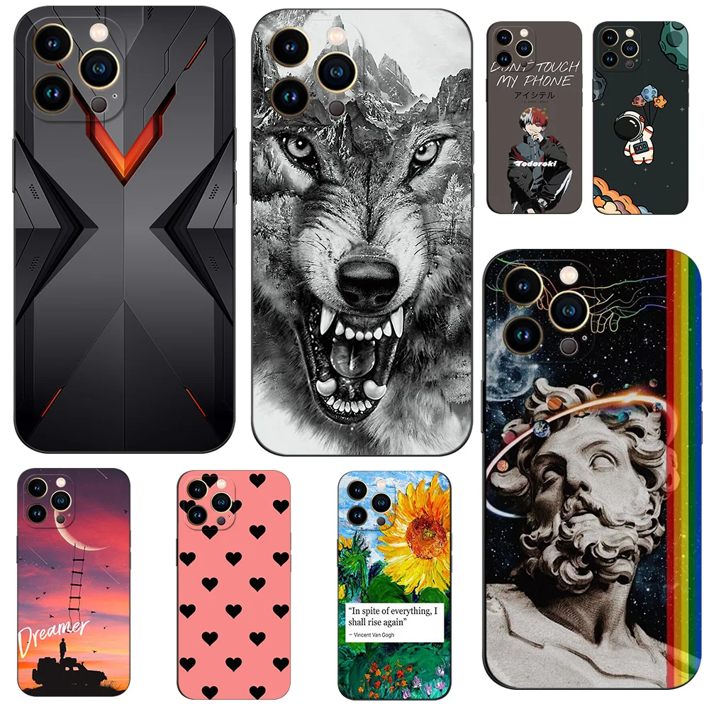 Per Iphone 13 Custodia Per Iphone 13 Mini Iphone 13 Pro Max Custodia Iphone13 Iphone13Pro 13Pro Custodia In Tpu Nero Wolf Dog Flowers Retro