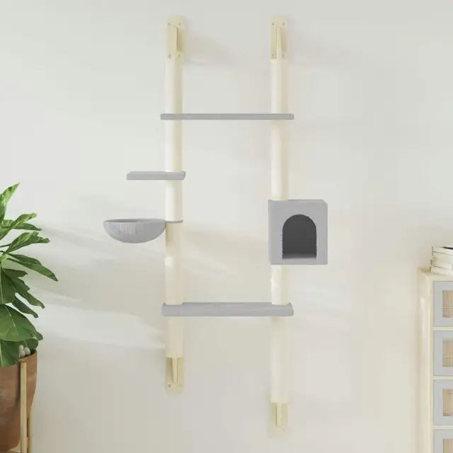 Light Grey Wall-Mounted Cat Tree with Scratching Post - 180 cm Height for Cats
