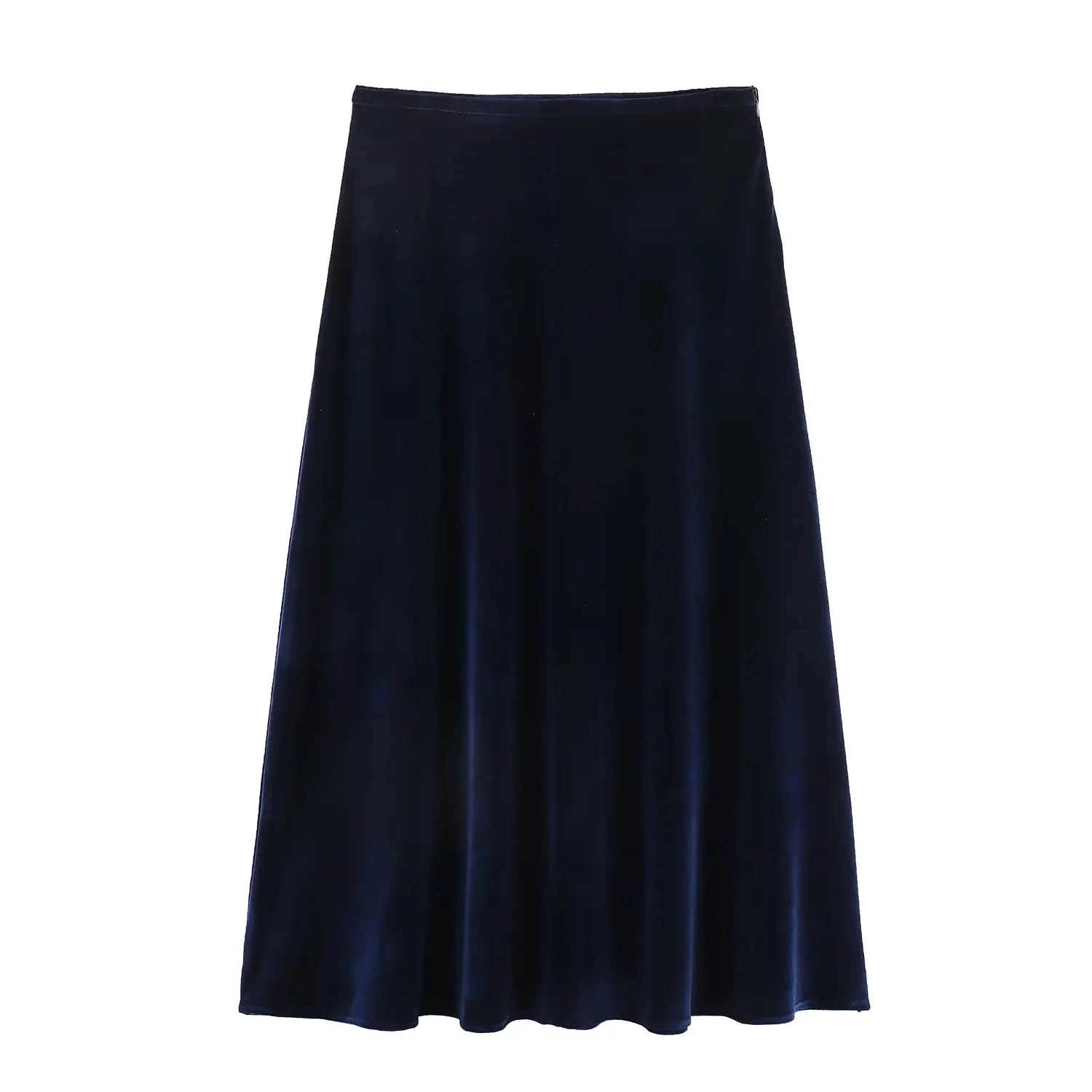 

TARF Fashion Velvet Dark Bluelong Skirts New Side Hidded Zipper Woman's Midi Skirt Autumn A-Line Hem Pleated Skirts For Women