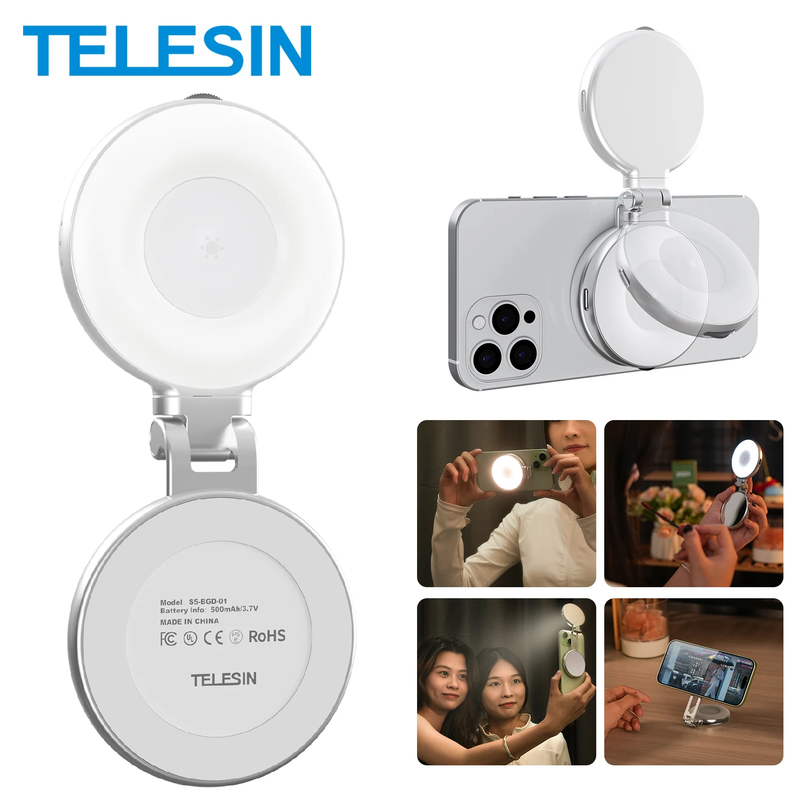 TELESIN Luce di riempimento magnetica Mini Selfie Luce 3 modalità Luminosità regolabile per Smartphone Iphone XIAOMI HUAWEI SAMSUNG Telefono