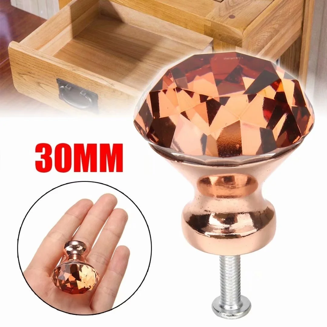 

1pc Unique Color K9 Crystal Pull Handle Rose Gold Cabinet Drawer Door Knob New