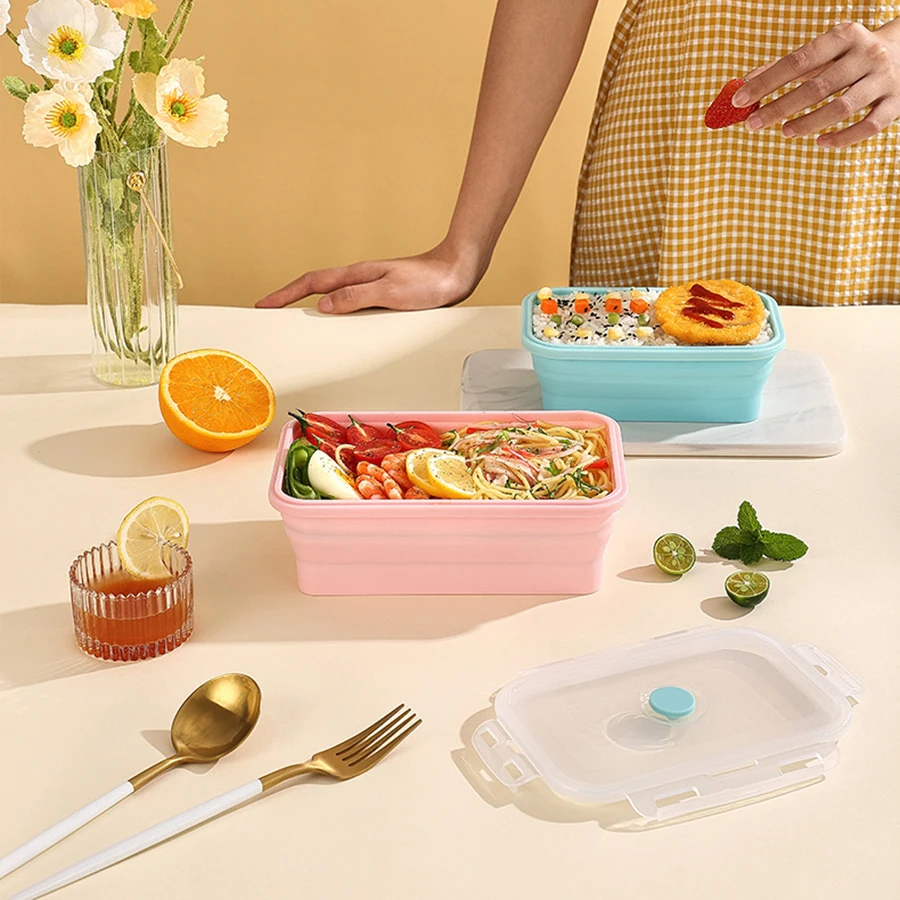 Foldable silicone lunch box is light, portable, high-temperature resistant and thickened outdoor picnic camping food storage box Kitchen Foldable silicone lunch box is light, portable, high-temperature resistant and thickened outdoor picnic camping food storage box Kitchen