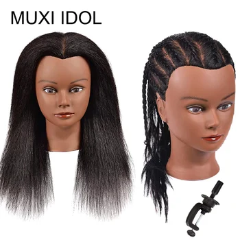 14" 100% Human Hair Mannequin Head with Stand - Professional Styling Head for Braiding, Wig Practice & Cosmetology Training