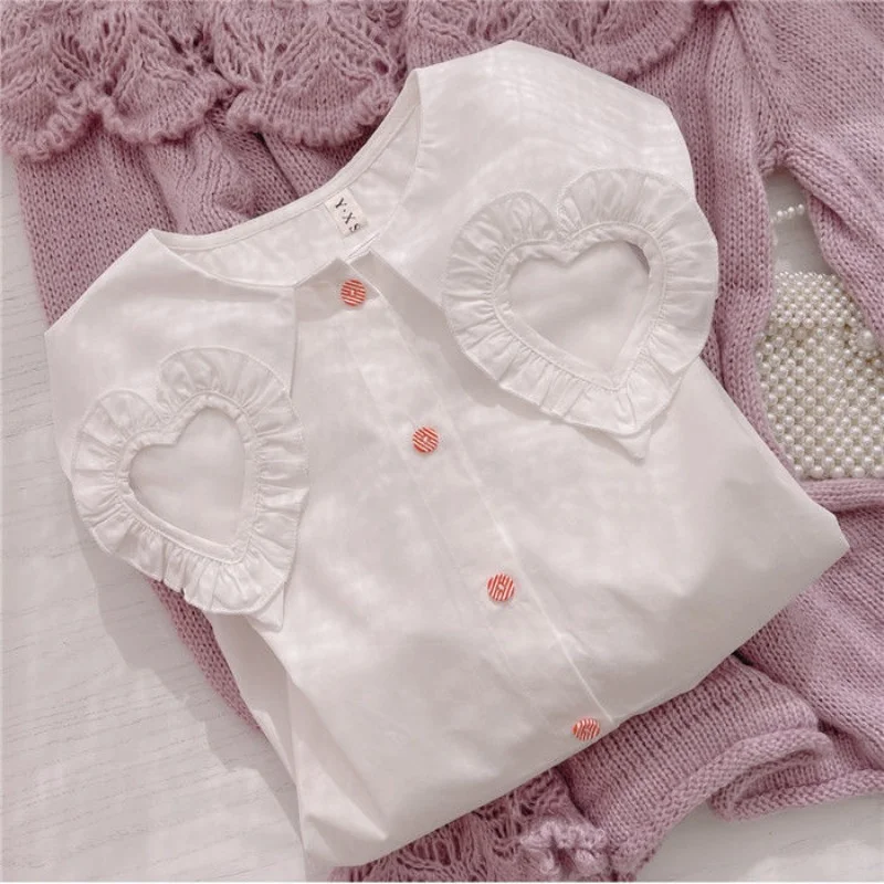 

Sweet Cute Women's Shirts Long Sleeve Top Youth Elegant Blouse White Button Up Shirts Fashion Preppy Doll Collar Casual 2023 New