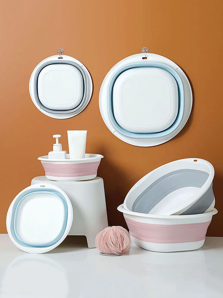 Portable Folding Wash Basin Laundry Tub Hanging Multi-purpose Bathroom Sink Travel Hiking Picnic Cleaning Tool Bathroom Products folding bucket