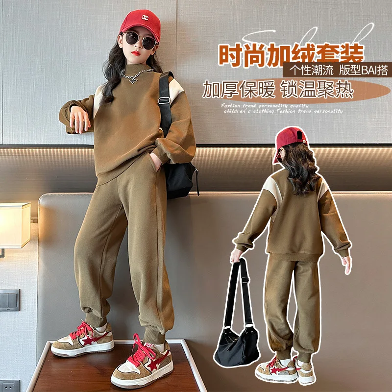 

2023 Korea Autumn Winter Children 2-Piece Sets Girl O-neck Sweatshirt+Cotton Pants Children Trousers Sets For Girl 2 Pieces