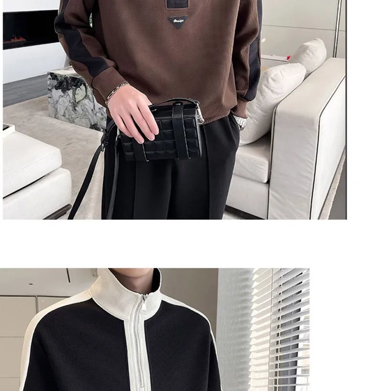 Autumn KPOP Fashion Style Harajuku Slim Fit Tops Loose Casual All Match Outerwear Patchwork Zipper Half High Collar Sweatshirt