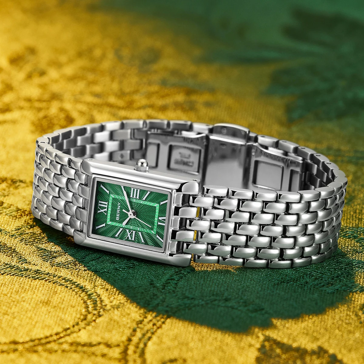 BERNY Uhren für Damen, modisch, luxuriös, rechteckig, lässig, Quarzuhr, massiver Edelstahl, wasserdicht, Mädchen-Armbanduhr – Detail 13