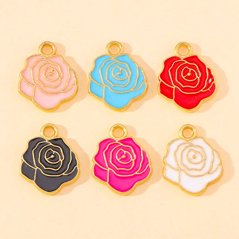 

10Pcs 14x17mm Colorful Enamel Drip Oil Rose Flower Pendant DIY Earrings Necklaces Bracelet Charms For Jewelry Making Accessories