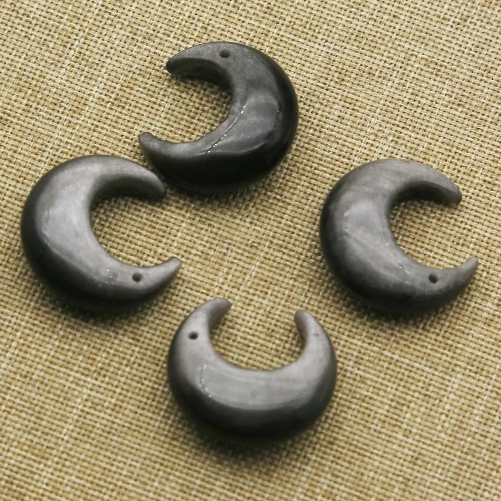Quality Natural Stone Obsidian New Moon Carved Necklace Pendants Fashion Charms Earrings Jewelry Gift Accessories Wholesale 4Pcs