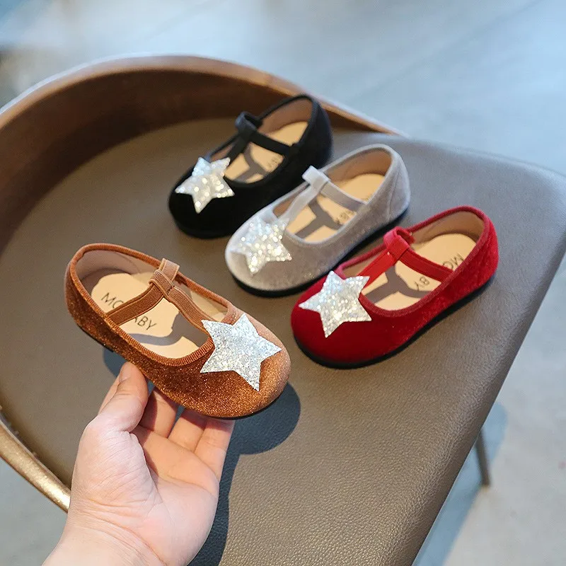 Baby Girl Boy Sequins Star Band Shoes Velvet Flat Dance Shoes for Spring Autumn