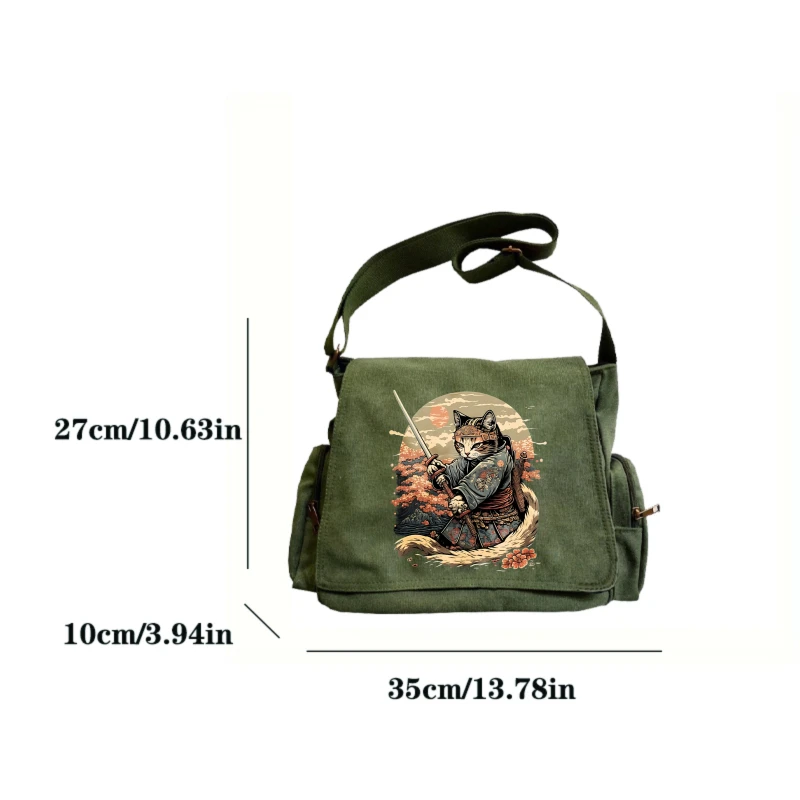 Vintage Unisex Shoulder Bag Crossbody Bag Canvas Messenger Bag Cat Print Large Capacity Laptop Bag