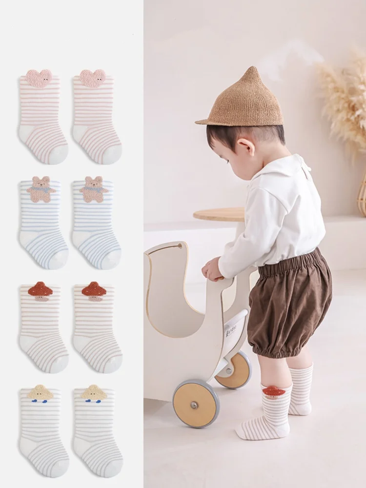 Description Picture 3 of item3Pairs/lot Newborn Baby Boy Girl Kids Socks Cartoon Striped Children's Sock Soft Autumn Winter Infant Toddler Socks For Girls