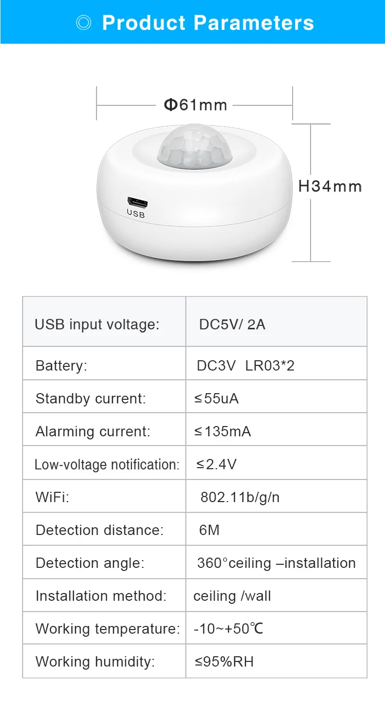 Tuya WiFi Smart PIR Motion Detection Sensor Security Burglar Alarm Sensor Smart