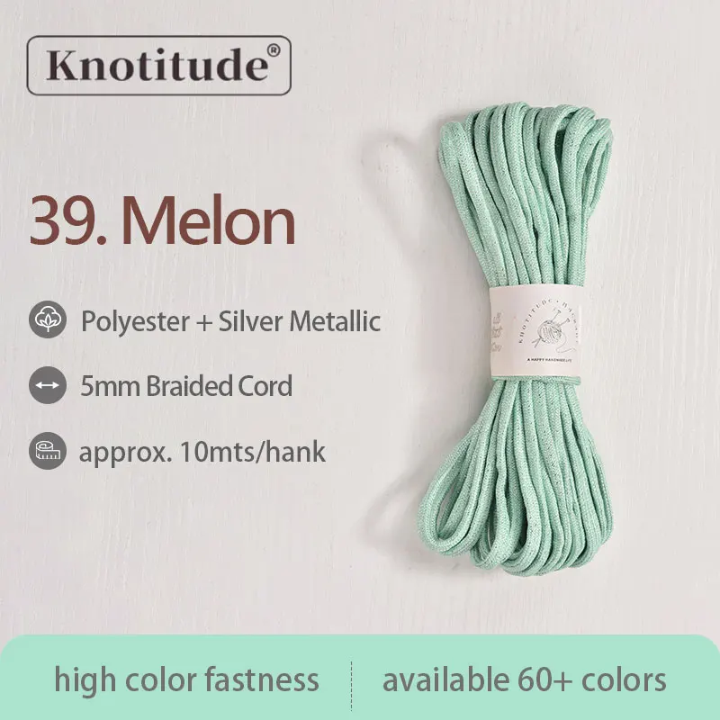 Silver Glossy Polyester Braid Rope with Shiny Lurex Metallic Finish - Ideal for DIY Jewelry Projects, 5mm x 10m