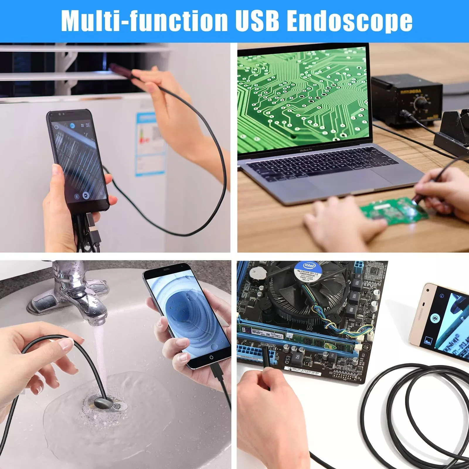 5.5MM Android Endoscope Camera 3 IN1 Micro USB Type C Borescope Mini Camera Waterproof LED Car Inspection For Android PC 6