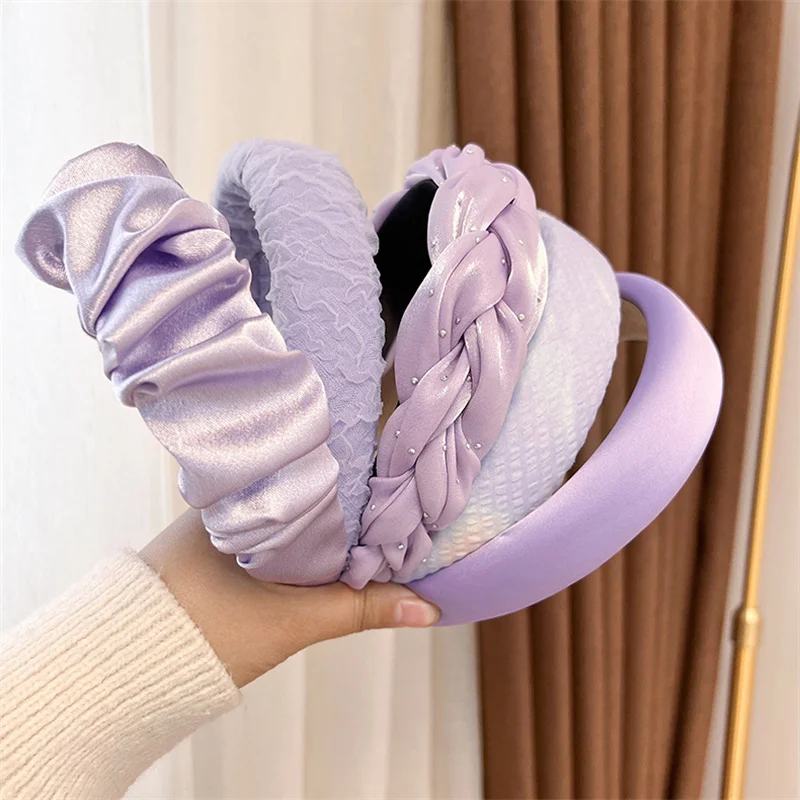 Korea Ins Purple Headband Womens Fashion Solid Color Wide Headband
