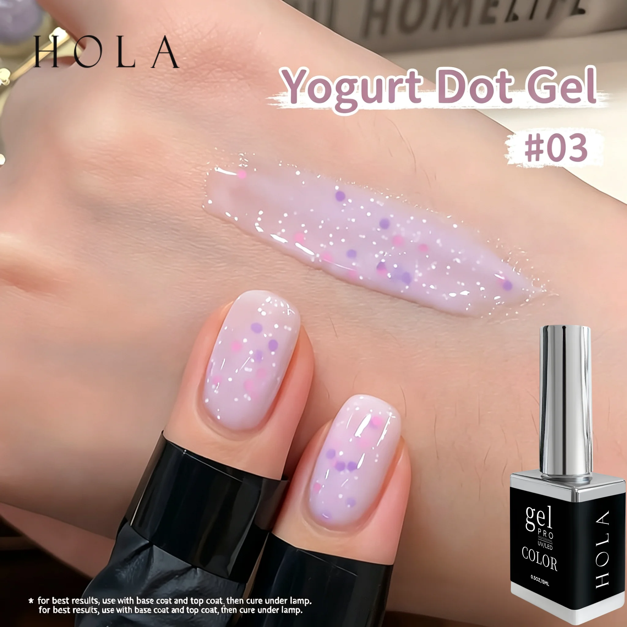HOLA NAIL 15ml Smalto Gel Glitterato Bianco Lattiginoso con Pois, per Nail Art, Nude Lucido, Soak Off UV, Cosmetici per Unghie - immagine 4