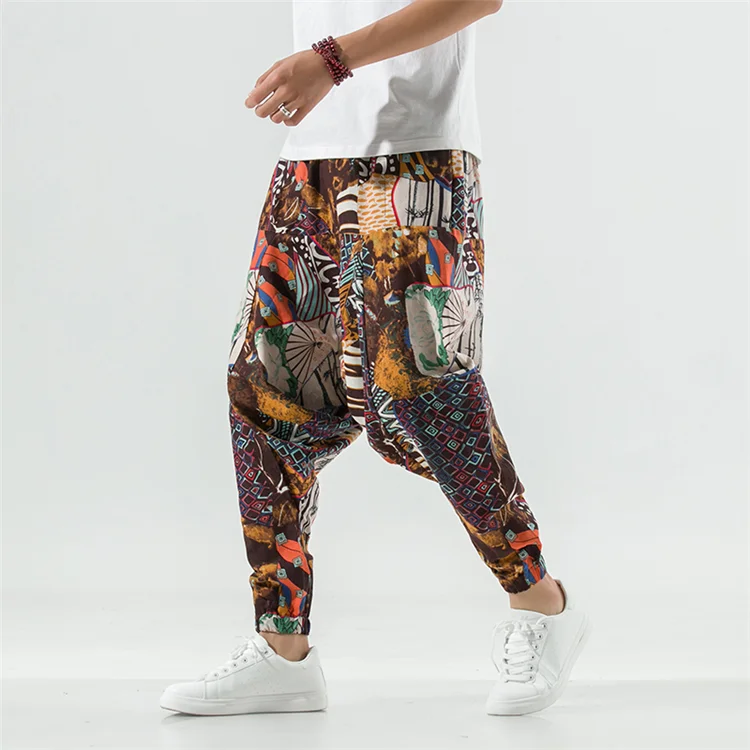 Sommer Nepal Drucke Baumwolle Leinen Jogger Männer Baggy Hippie Boho Gypsy Aladdin Cargo Hosen Yoga Harem Hosen Frauen – Detail 13