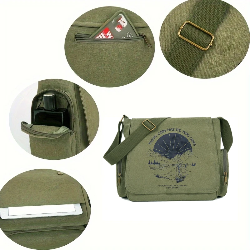 Retro Canvas Men's Messenger Bag Letter Print Large Capacity Shoulder Bag for Travel Women's Crossbody Bag