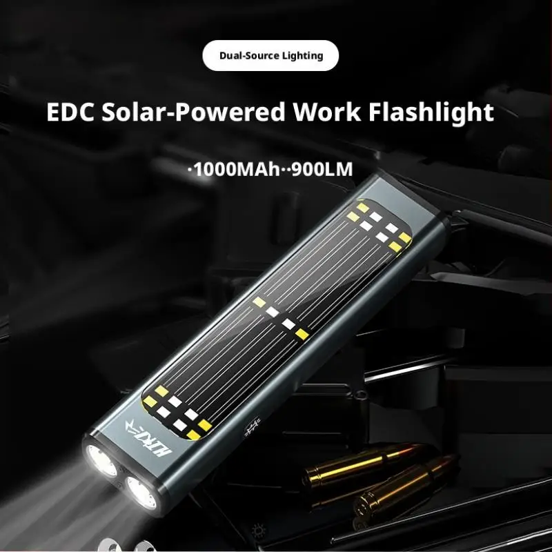 Aluminum Alloy Flashlight Portable Work Lamp Strong Light Outdoor Emergency Solar Charging Magnetic Suction Maintenance Warning