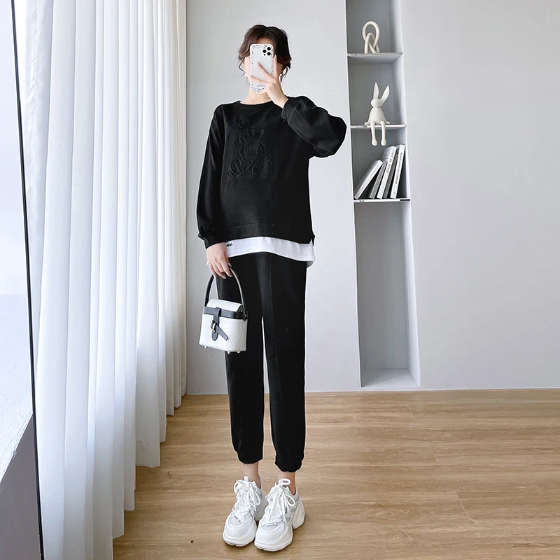 Women Maternity Sets 209 Spring Autumn Sports Casual Cotton Maternity Clothing Sets Sweatshirt Belly Pants Suits Clothes for Pregnant Women Pregnancy
