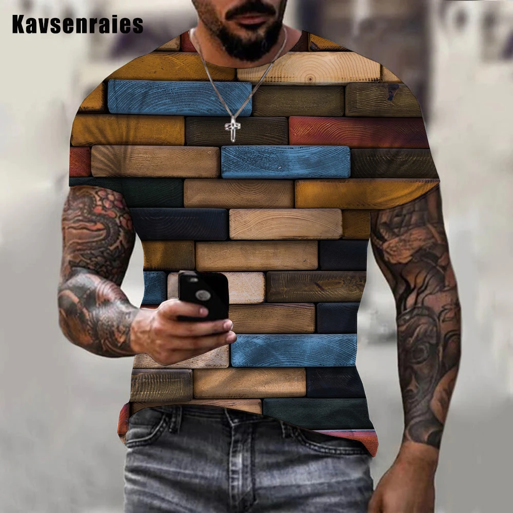 2022 Men Casual Brick Wall Oversized Tshirt Fashion Colorful Stone