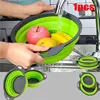 Creative Green Silicone Round Folding Vegetable Fruits Washing Drain Basket Colander Strainer Collapsible Drainer Kitchen Tool 1