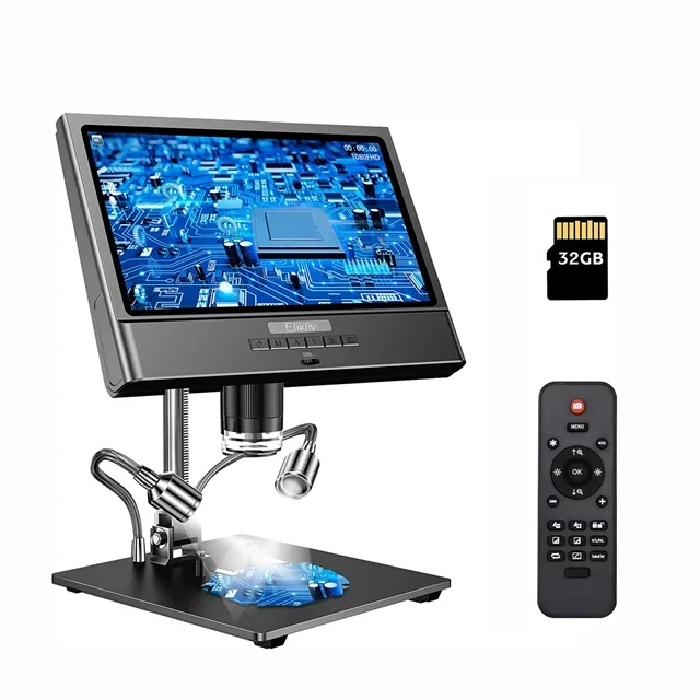 Elikliv EDM12 10'' Digital Microscope 1300X Soldering Microscope With Metal Stand Base LED 12MP 1080P Video Camera Microscope