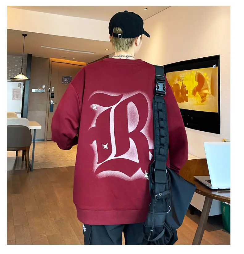 Mode männer Sweatshirts Frühling Herbst Lose Fit Top Pullover Jugend Koreanische Street Wear Hoodies Trendy Casual Pull Auf Kleidung – Detail 12