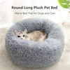 Soft Long Plush Cat House Beds dog Calm Warm Faux Fur Bed Donut Round Comfortable Sleeping Bed Washable for Small Medium Dog Cat