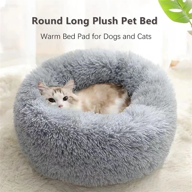 Soft Long Plush Cat House Beds dog Calm Warm Faux Fur Bed Donut Round Comfortable Sleeping Bed Washable for Small Medium Dog Cat Soft Long Plush Cat House Beds dog Calm Warm Faux Fur Bed Donut Round Comfortable Sleeping Bed Washable for Small Medium Dog Cat