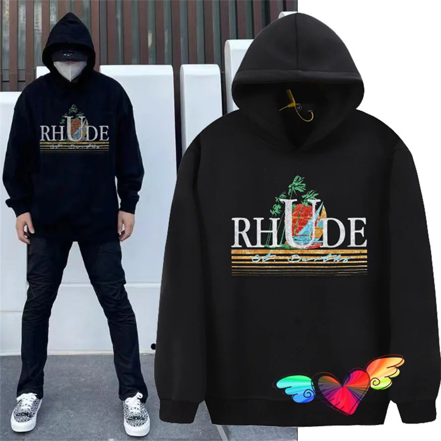 2023fw Fleece Rhude Sailboat Hoodie Men Women Printed Graphic