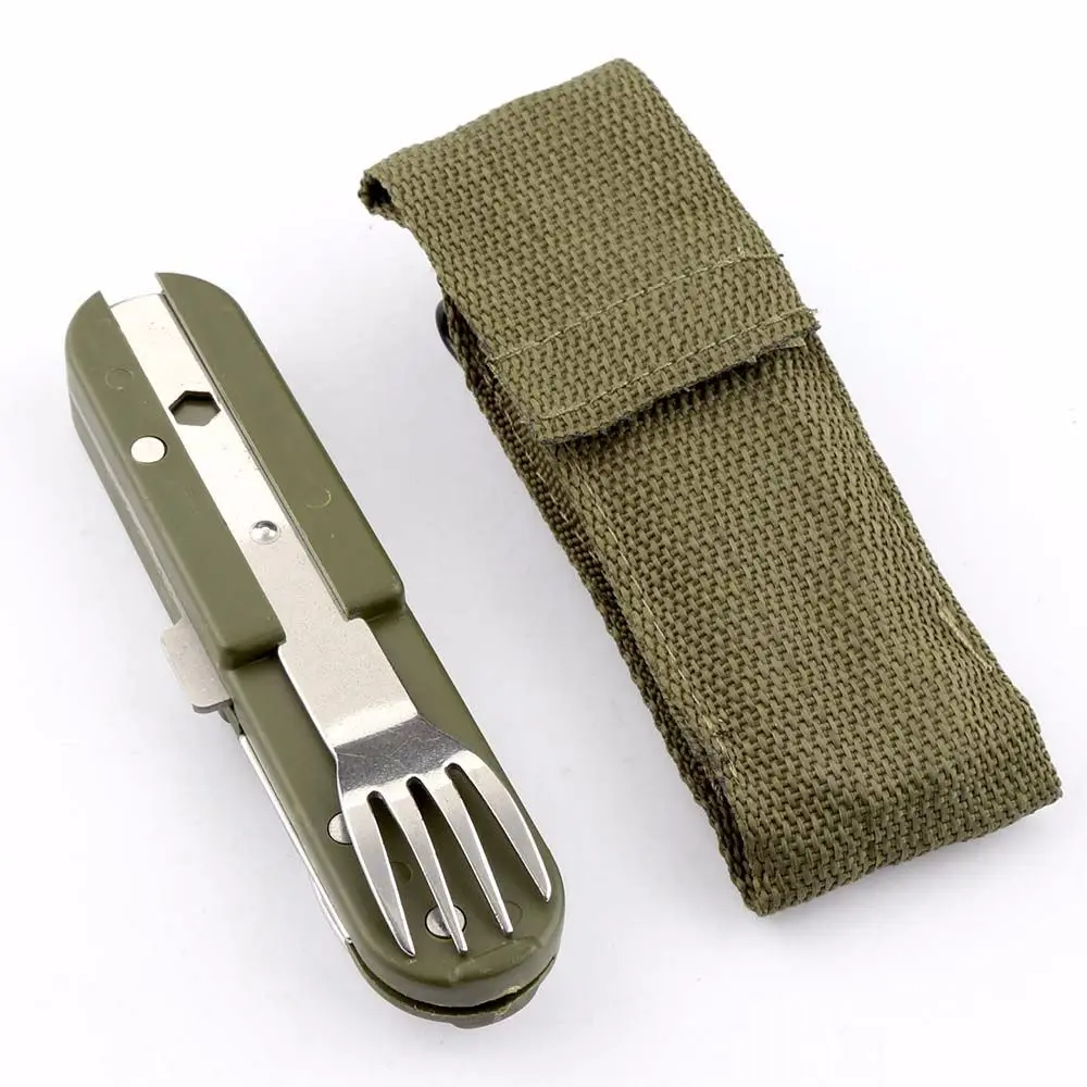 

Stainless Steel Picnic Tableware Cutlery Army Green Spork Fork Opener Camping Flatware Outdoor Tableware Spoon Fork Spoon