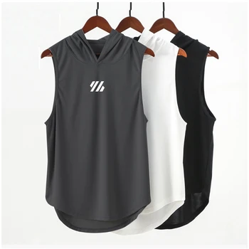 Mens Gym Tank top Men Fitness Sleeveless hooded Shirt Male Mesh Breathable Fitness Sports Vest Undershirt Gyms Running Vest Men 1