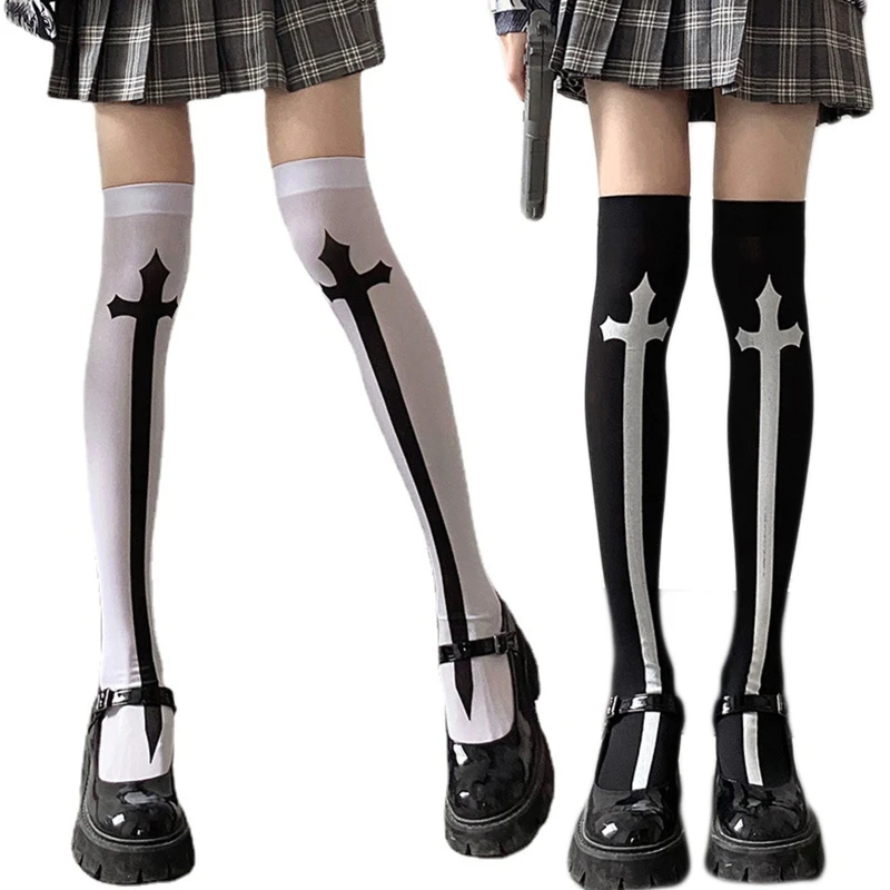 

Halloween Cross Sword Stockings Women Girls Thigh High Socks Breathable Cotton over Knee Stockings Party Cosplay Costume Props