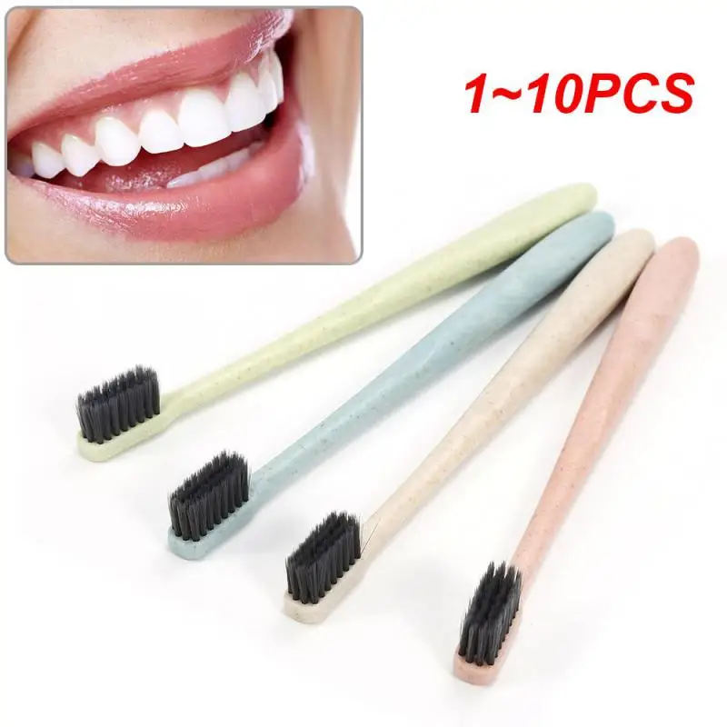 

1~10PCS Toothbrush Natural Wheat Straw Handle Bamboo Charcoal Bristle Adult Soft Ultra Fine Bristles Toothbrushes