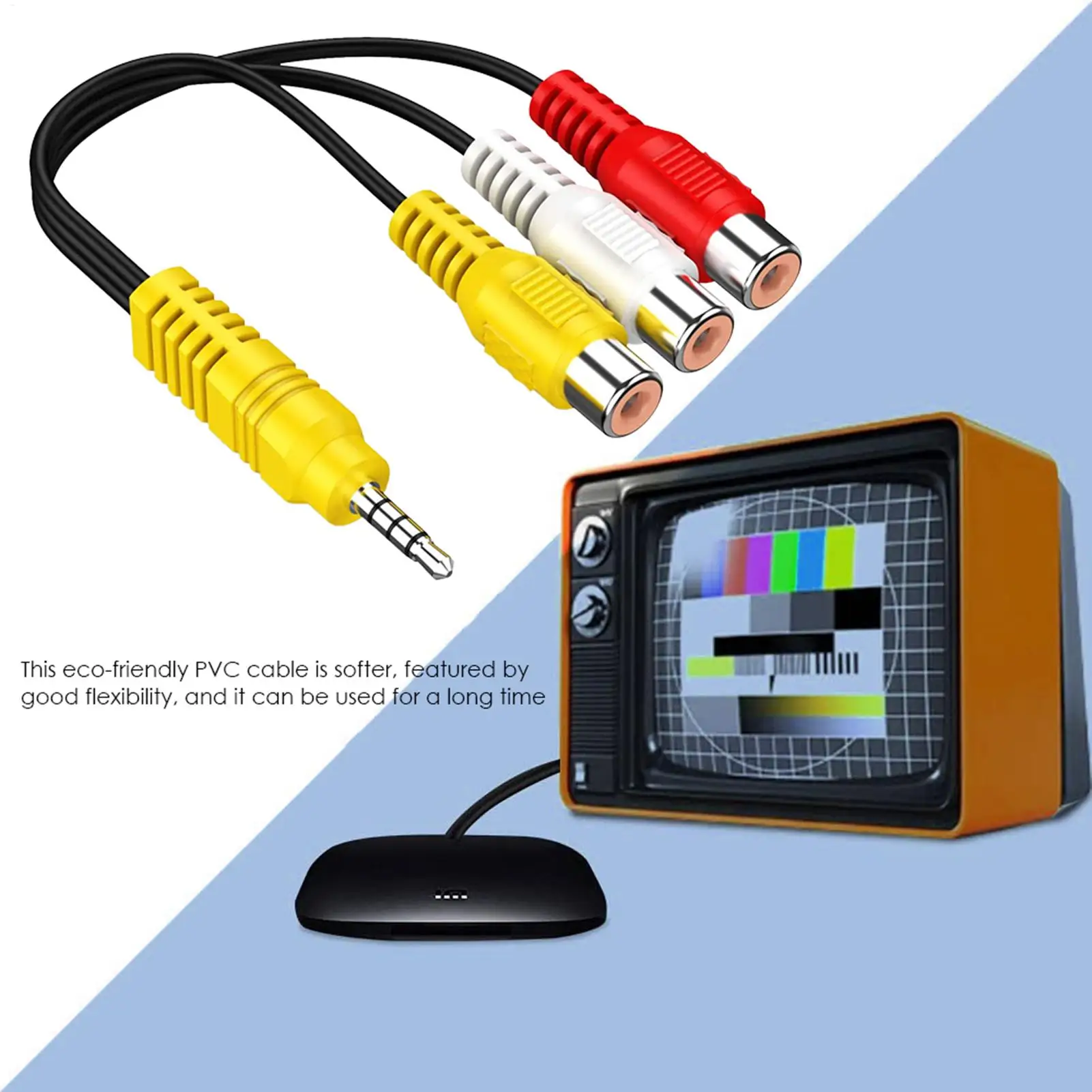 Universal AV Composite Video Adapter Cable for TV, School, Home, and Workplace