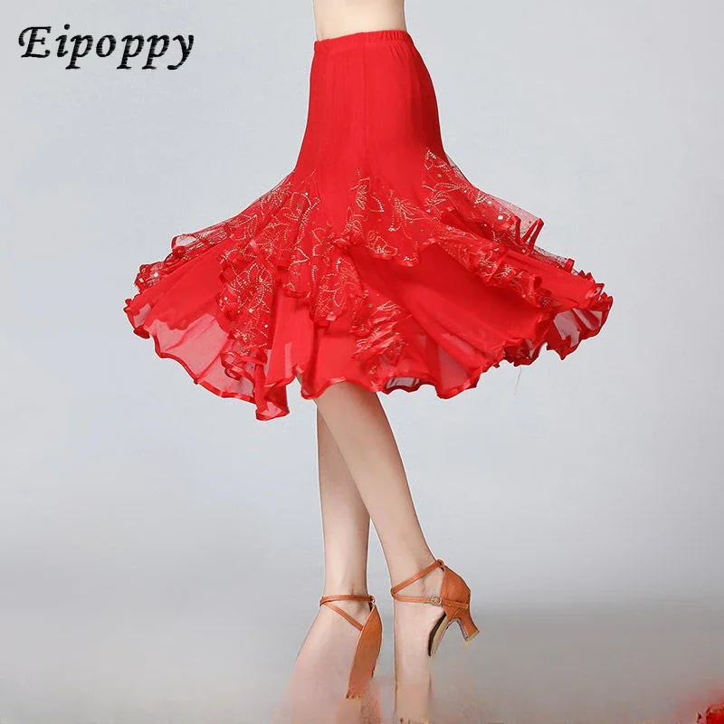 

National Standard Modern Ballroom Dance Large Swing Skirt Embroidered Square Dance Skirt